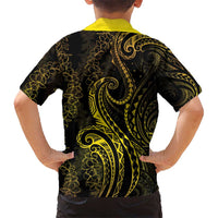 Polynesia Plumeria Lei Hawaiian Shirt Black Gold Curves Motif