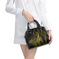 Polynesia Plumeria Lei Shoulder Handbag Black Gold Curves Motif