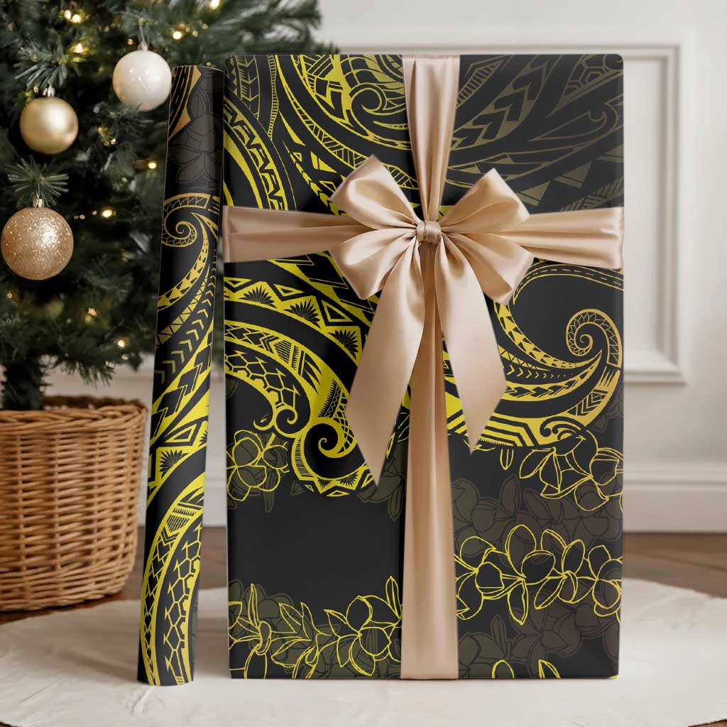 Polynesia Plumeria Lei Wrapping Paper Black Gold Curves Motif LT7 - Polynesian Pride