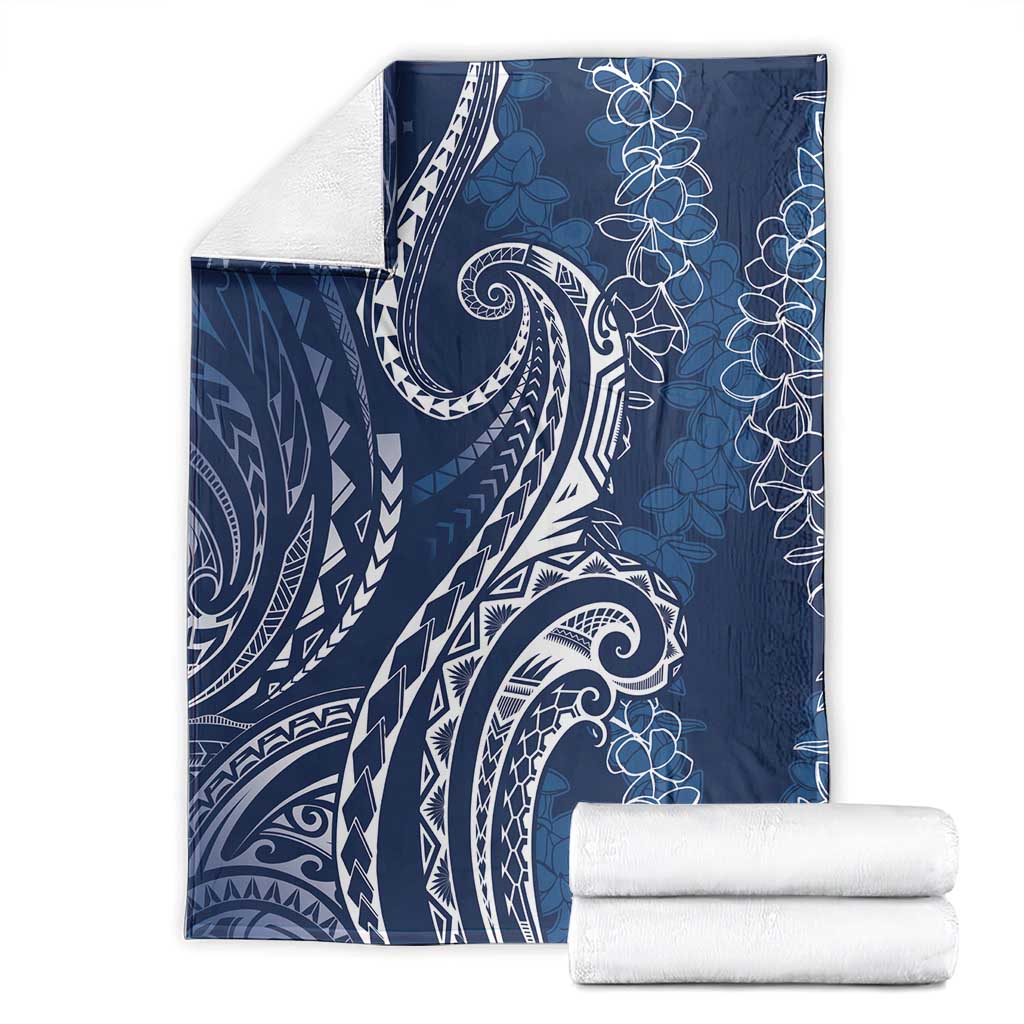 Polynesia Plumeria Lei Blanket Navy Blue Curves Motif