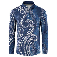Polynesia Plumeria Lei Button Sweatshirt Navy Blue Curves Motif