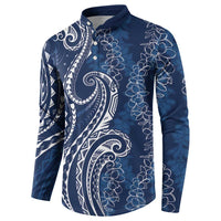Polynesia Plumeria Lei Button Sweatshirt Navy Blue Curves Motif