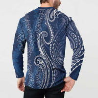 Polynesia Plumeria Lei Button Sweatshirt Navy Blue Curves Motif