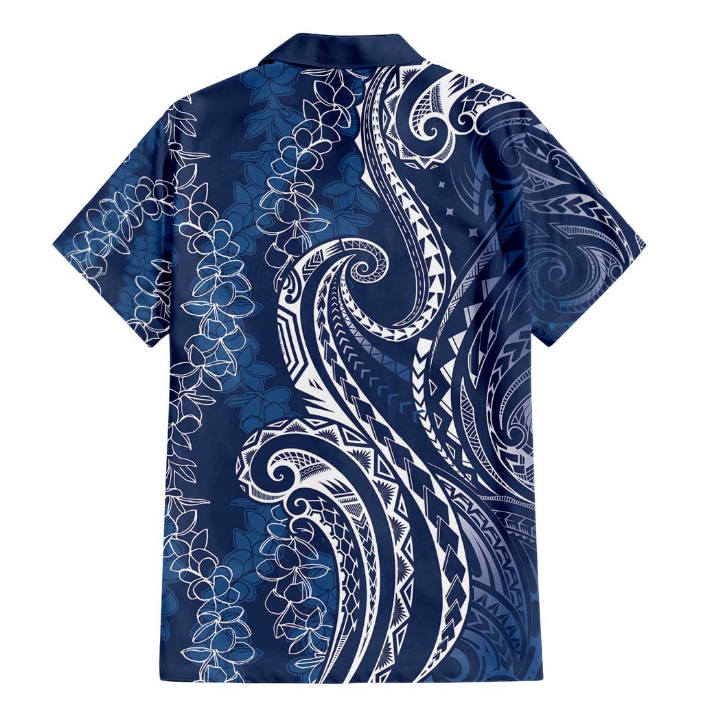 Polynesia Plumeria Lei Family Matching Mermaid Dress and Hawaiian Shirt Navy Blue Curves Motif LT7 - Polynesian Pride
