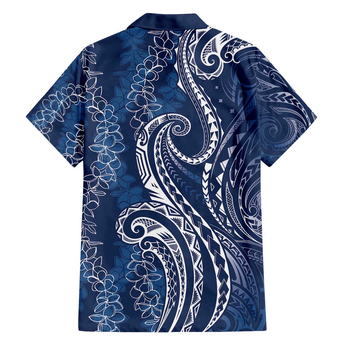 Polynesia Plumeria Lei Family Matching Off The Shoulder Long Sleeve Dress and Hawaiian Shirt Navy Blue Curves Motif LT7 - Polynesian Pride