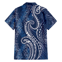 Polynesia Plumeria Lei Family Matching Off The Shoulder Long Sleeve Dress and Hawaiian Shirt Navy Blue Curves Motif LT7 - Polynesian Pride