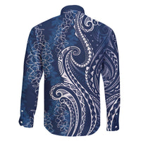 Polynesia Plumeria Lei Family Matching Off The Shoulder Long Sleeve Dress and Hawaiian Shirt Navy Blue Curves Motif LT7 - Polynesian Pride