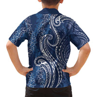 Polynesia Plumeria Lei Family Matching Off Shoulder Short Dress and Hawaiian Shirt Navy Blue Curves Motif LT7 - Polynesian Pride