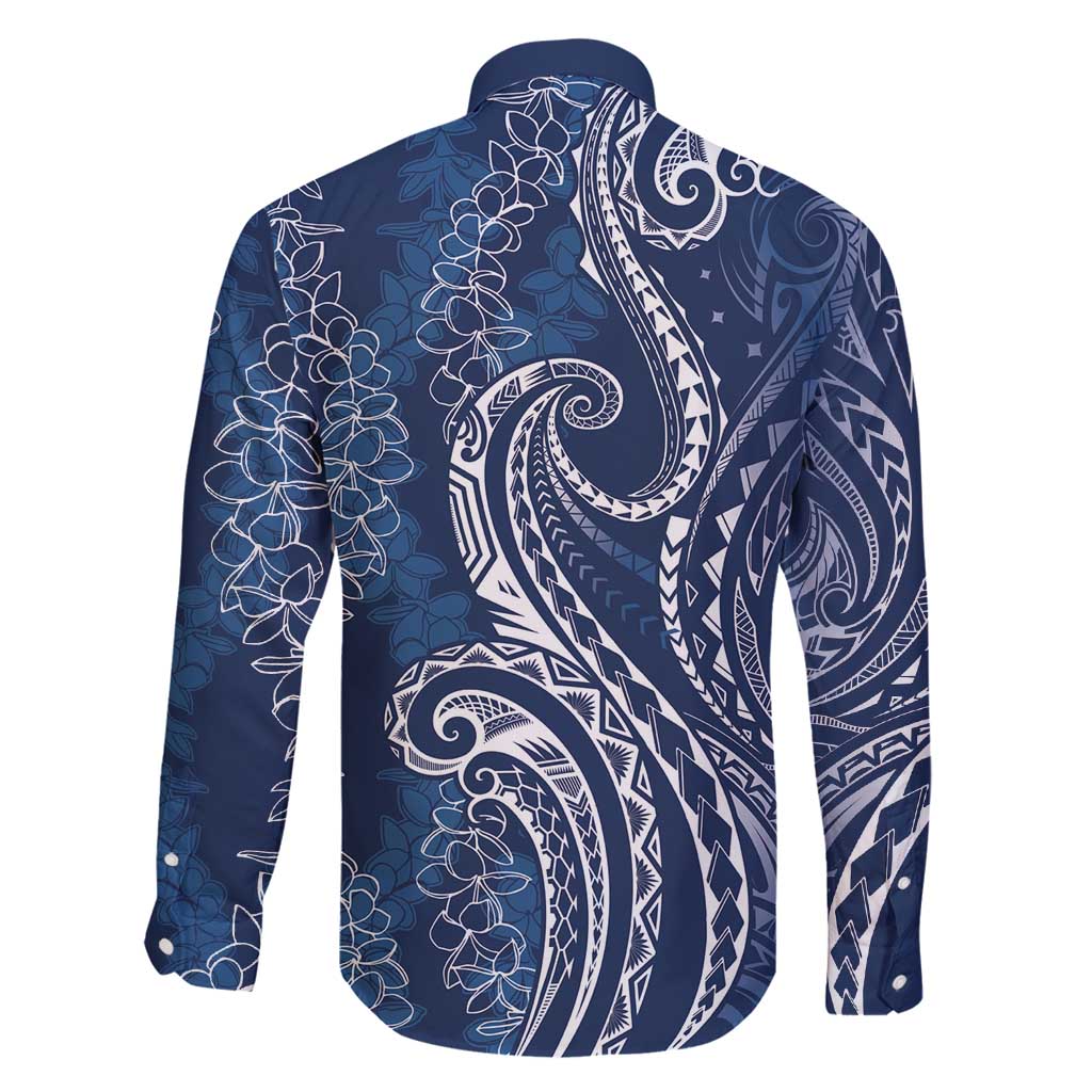 Polynesia Plumeria Lei Family Matching Tank Maxi Dress and Hawaiian Shirt Navy Blue Curves Motif LT7 - Polynesian Pride