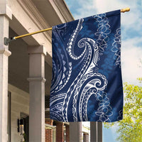 Polynesia Plumeria Lei Garden Flag Navy Blue Curves Motif LT7 House Flag Navy Blue - Polynesian Pride