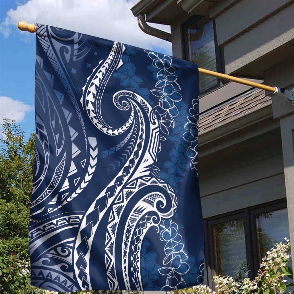 Polynesia Plumeria Lei Garden Flag Navy Blue Curves Motif LT7 - Polynesian Pride