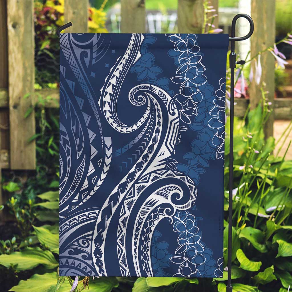 Polynesia Plumeria Lei Garden Flag Navy Blue Curves Motif LT7 Garden Flag Navy Blue - Polynesian Pride