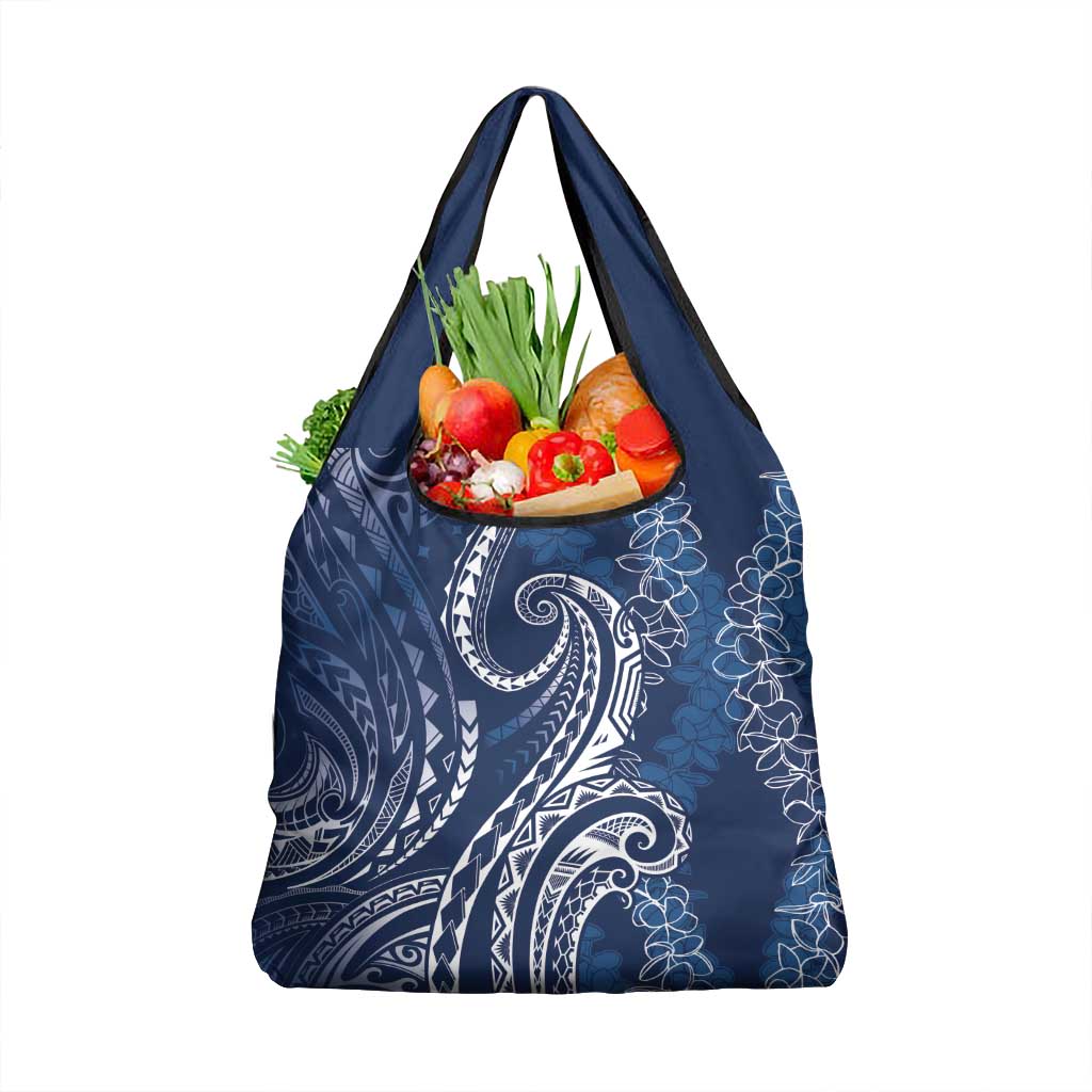 Polynesia Plumeria Lei Grocery Bag Navy Blue Curves Motif LT7 1-pack One Size Navy Blue - Polynesian Pride
