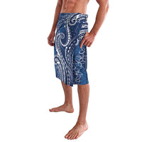 Polynesia Plumeria Lei Lavalava Navy Blue Curves Motif