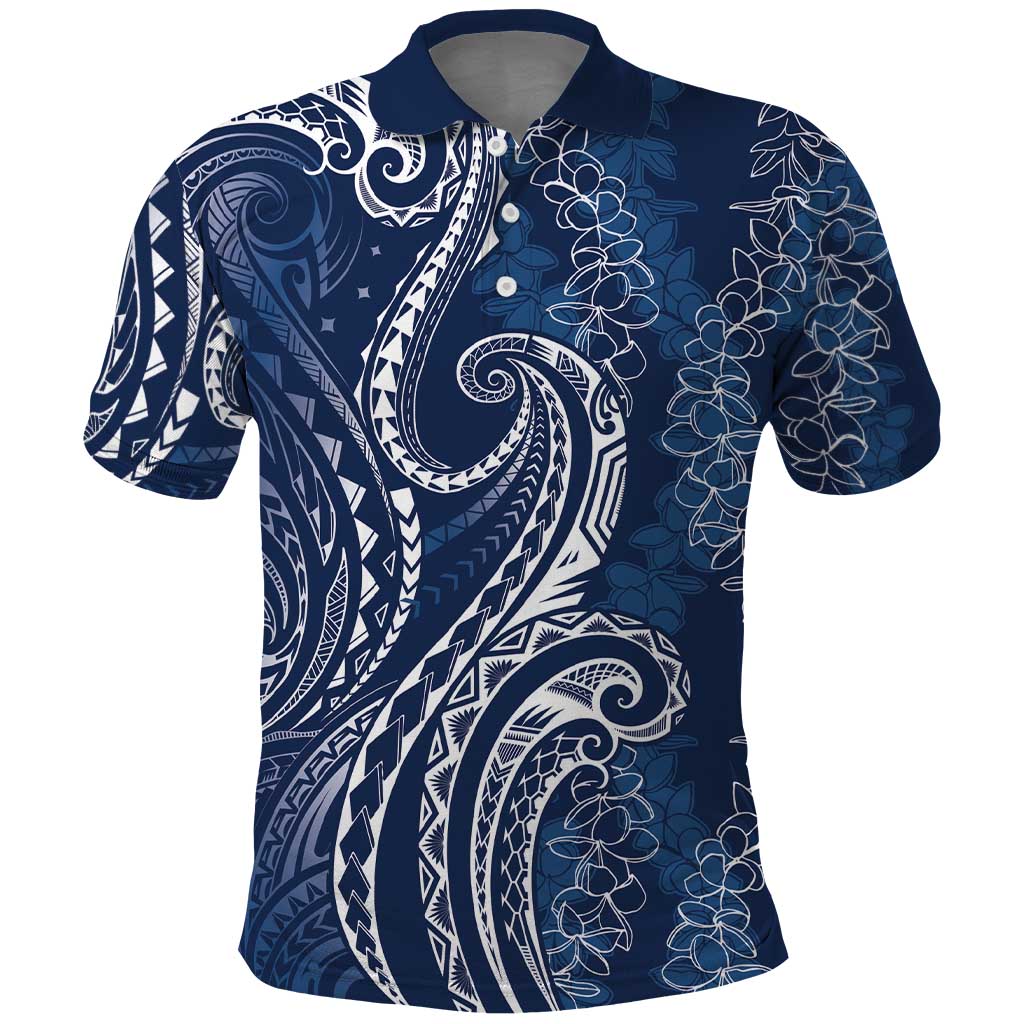 Polynesia Plumeria Lei Polo Shirt Navy Blue Curves Motif LT7 Navy Blue - Polynesian Pride