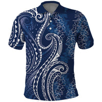 Polynesia Plumeria Lei Polo Shirt Navy Blue Curves Motif LT7 Navy Blue - Polynesian Pride