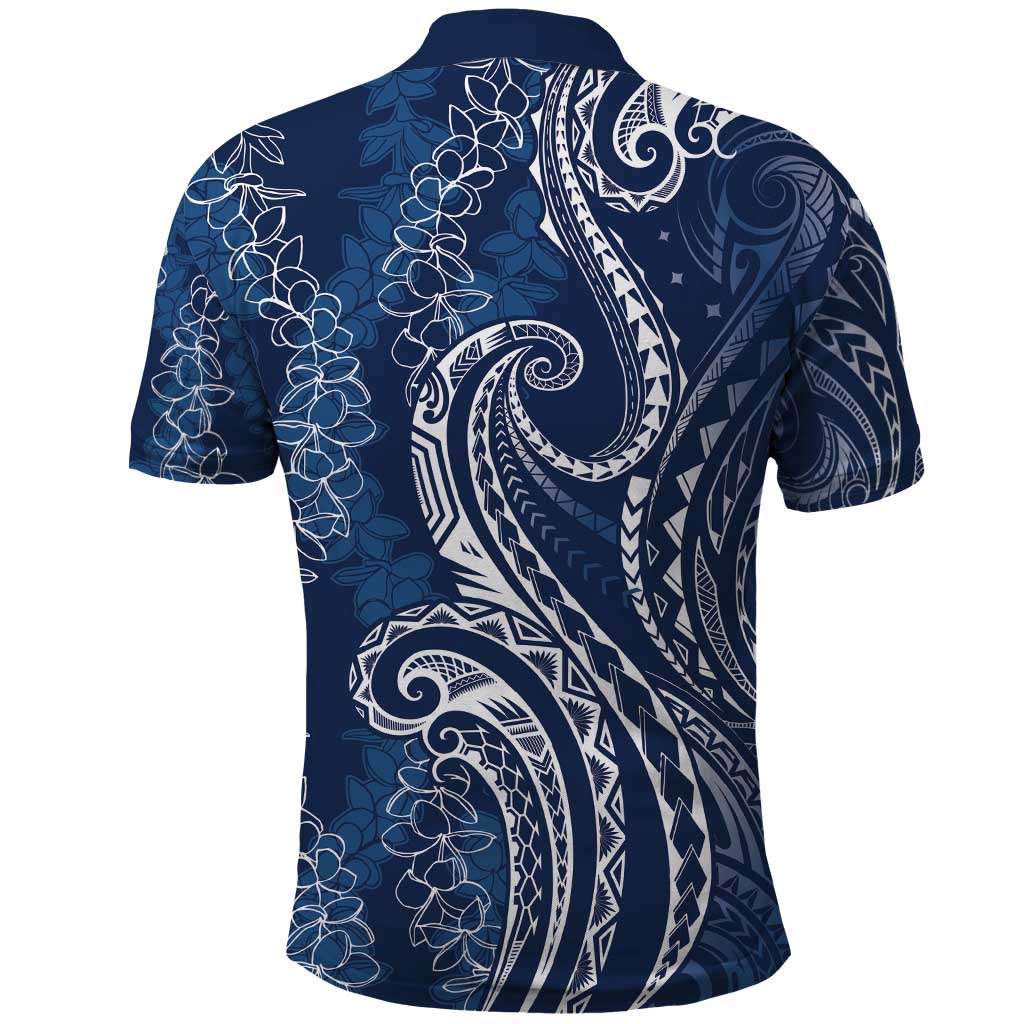 Polynesia Plumeria Lei Polo Shirt Navy Blue Curves Motif LT7 - Polynesian Pride