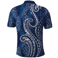 Polynesia Plumeria Lei Polo Shirt Navy Blue Curves Motif LT7 - Polynesian Pride