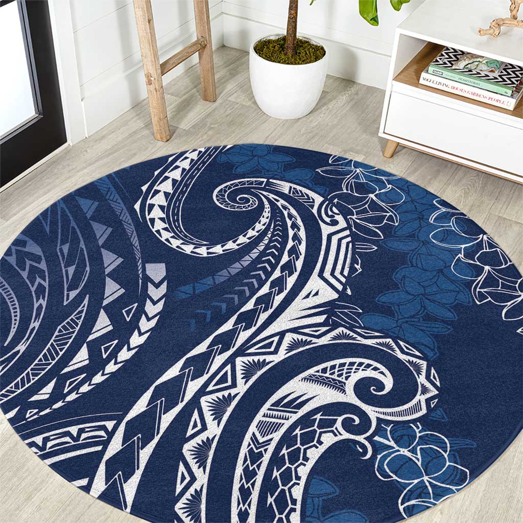 Polynesia Plumeria Lei Round Carpet Navy Blue Curves Motif LT7 Navy Blue - Polynesian Pride