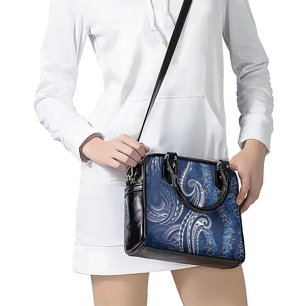 Polynesia Plumeria Lei Shoulder Handbag Navy Blue Curves Motif