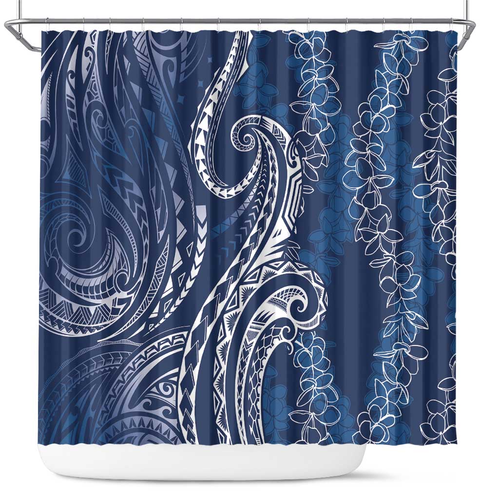 Polynesia Plumeria Lei Shower Curtain Navy Blue Curves Motif LT7 Navy Blue - Polynesian Pride