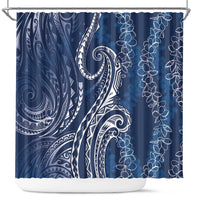 Polynesia Plumeria Lei Shower Curtain Navy Blue Curves Motif LT7 Navy Blue - Polynesian Pride