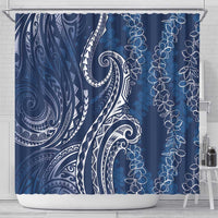 Polynesia Plumeria Lei Shower Curtain Navy Blue Curves Motif LT7 - Polynesian Pride