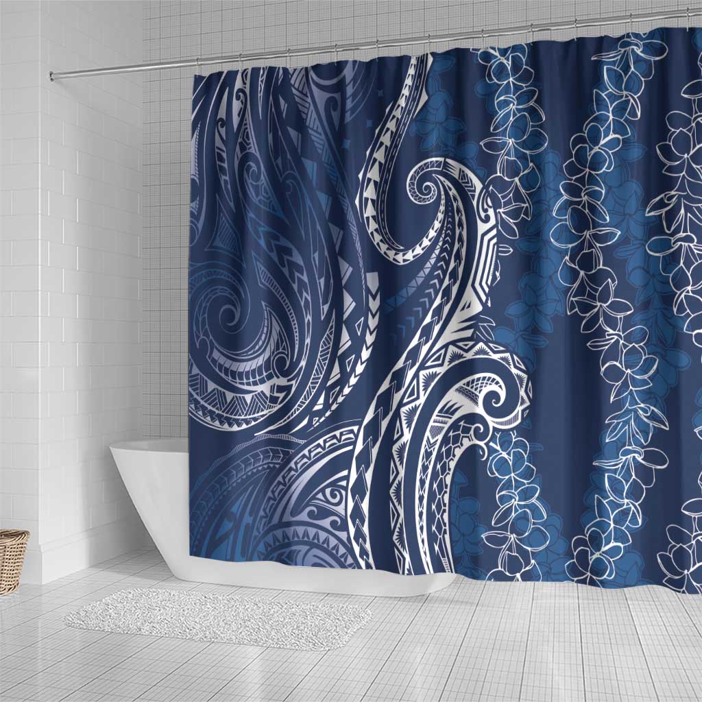 Polynesia Plumeria Lei Shower Curtain Navy Blue Curves Motif LT7 - Polynesian Pride