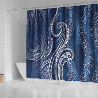 Polynesia Plumeria Lei Shower Curtain Navy Blue Curves Motif LT7 - Polynesian Pride