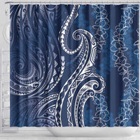 Polynesia Plumeria Lei Shower Curtain Navy Blue Curves Motif LT7 - Polynesian Pride