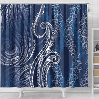 Polynesia Plumeria Lei Shower Curtain Navy Blue Curves Motif LT7 - Polynesian Pride