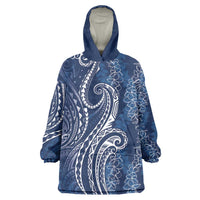 Polynesia Plumeria Lei Wearable Blanket Hoodie Navy Blue Curves Motif LT7 One Size Navy Blue - Polynesian Pride