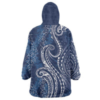 Polynesia Plumeria Lei Wearable Blanket Hoodie Navy Blue Curves Motif LT7 - Polynesian Pride