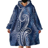 Polynesia Plumeria Lei Wearable Blanket Hoodie Navy Blue Curves Motif LT7 - Polynesian Pride