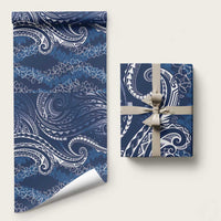Polynesia Plumeria Lei Wrapping Paper Navy Blue Curves Motif