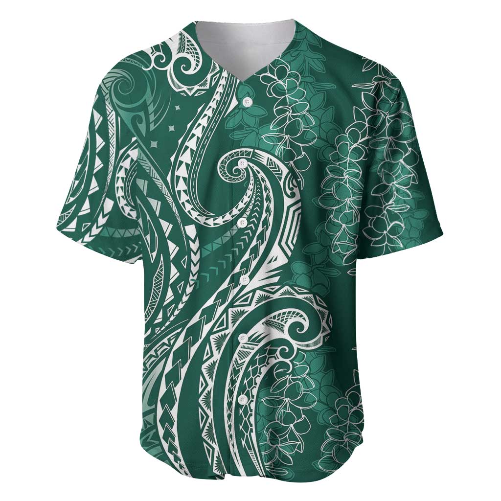 Polynesia Plumeria Lei Baseball Jersey Sage Green Curves Motif LT7 Dark Green - Polynesian Pride