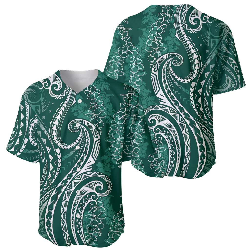 Polynesia Plumeria Lei Baseball Jersey Sage Green Curves Motif LT7 - Polynesian Pride