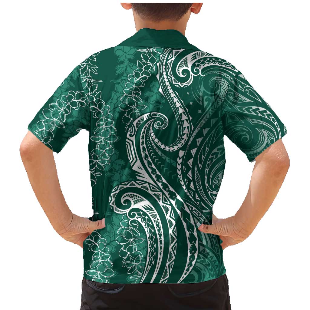 Polynesia Plumeria Lei Family Matching Mermaid Dress and Hawaiian Shirt Sage Green Curves Motif LT7 - Polynesian Pride