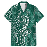 Polynesia Plumeria Lei Family Matching Mermaid Dress and Hawaiian Shirt Sage Green Curves Motif LT7 Dad's Shirt - Short Sleeve Dark Green - Polynesian Pride