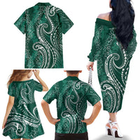 Polynesia Plumeria Lei Family Matching Off The Shoulder Long Sleeve Dress and Hawaiian Shirt Sage Green Curves Motif LT7 - Polynesian Pride