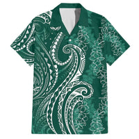 Polynesia Plumeria Lei Family Matching Off The Shoulder Long Sleeve Dress and Hawaiian Shirt Sage Green Curves Motif LT7 Dad's Shirt - Short Sleeve Dark Green - Polynesian Pride