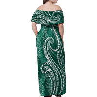 Polynesia Plumeria Lei Family Matching Off Shoulder Maxi Dress and Hawaiian Shirt Sage Green Curves Motif LT7 - Polynesian Pride