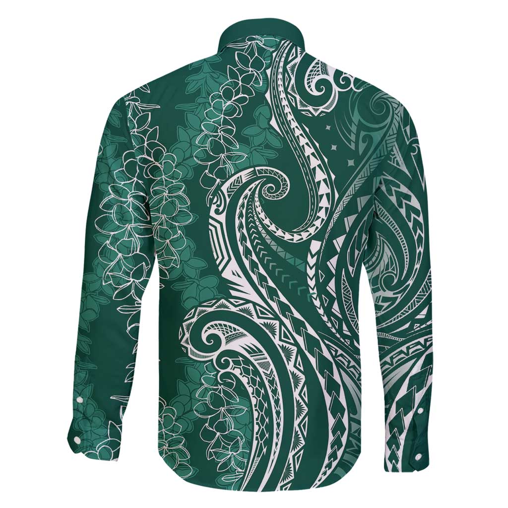Polynesia Plumeria Lei Family Matching Short Sleeve Bodycon Dress and Hawaiian Shirt Sage Green Curves Motif LT7 - Polynesian Pride