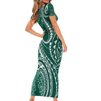 Polynesia Plumeria Lei Family Matching Short Sleeve Bodycon Dress and Hawaiian Shirt Sage Green Curves Motif LT7 - Polynesian Pride