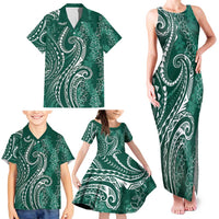 Polynesia Plumeria Lei Family Matching Tank Maxi Dress and Hawaiian Shirt Sage Green Curves Motif LT7 - Polynesian Pride