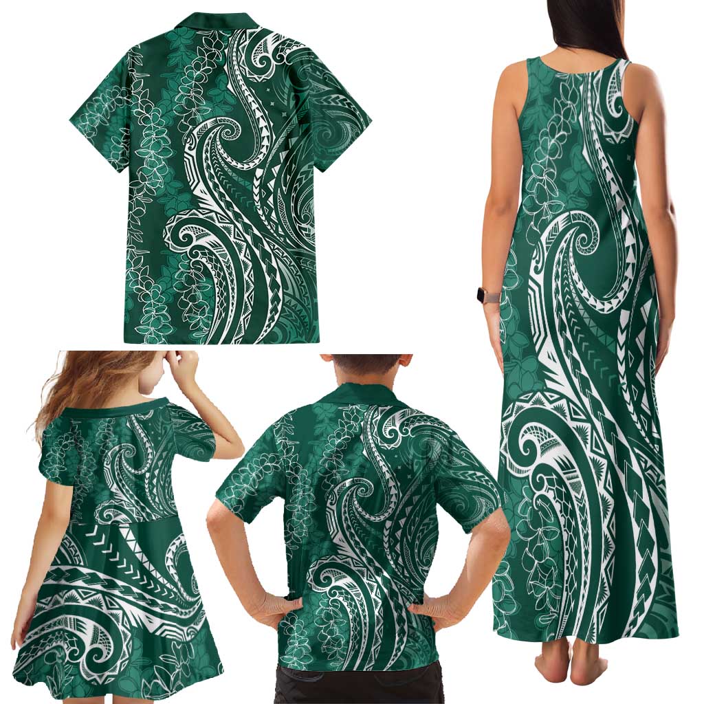 Polynesia Plumeria Lei Family Matching Tank Maxi Dress and Hawaiian Shirt Sage Green Curves Motif LT7 - Polynesian Pride