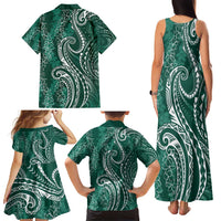 Polynesia Plumeria Lei Family Matching Tank Maxi Dress and Hawaiian Shirt Sage Green Curves Motif LT7 - Polynesian Pride