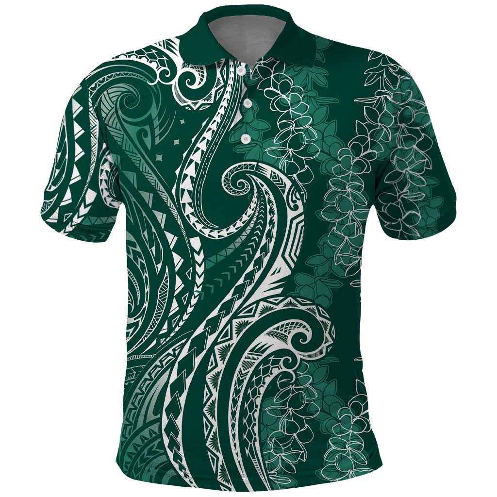 Polynesia Plumeria Lei Polo Shirt Sage Green Curves Motif LT7 Dark Green - Polynesian Pride