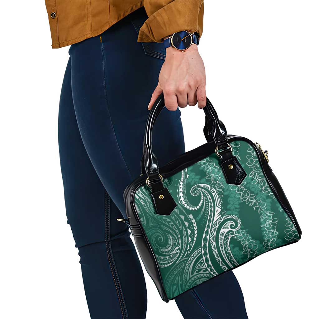 Polynesia Plumeria Lei Shoulder Handbag Sage Green Curves Motif