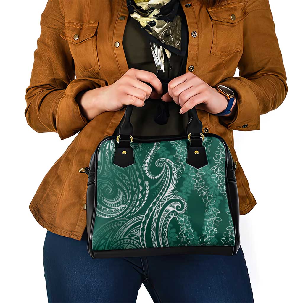 Polynesia Plumeria Lei Shoulder Handbag Sage Green Curves Motif